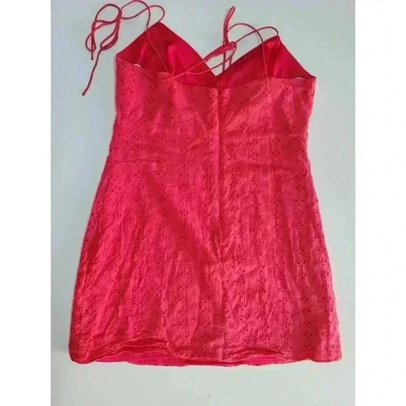 Lulus Summer Red Eyelet Lace Mini Dress Keyhole Adjustable Straps L - Picture 5 of 6